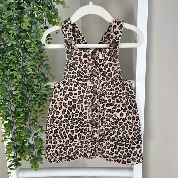 18 Month Baby Toddler Girl Cheetah Denim Overall Dress - Picture 1 of 8